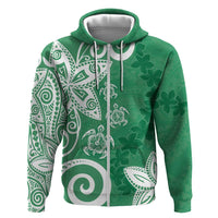 Polynesia Zip Hoodie Green Tribal Turtle Floral Pattern LT05 Zip Hoodie Green - Polynesian Pride