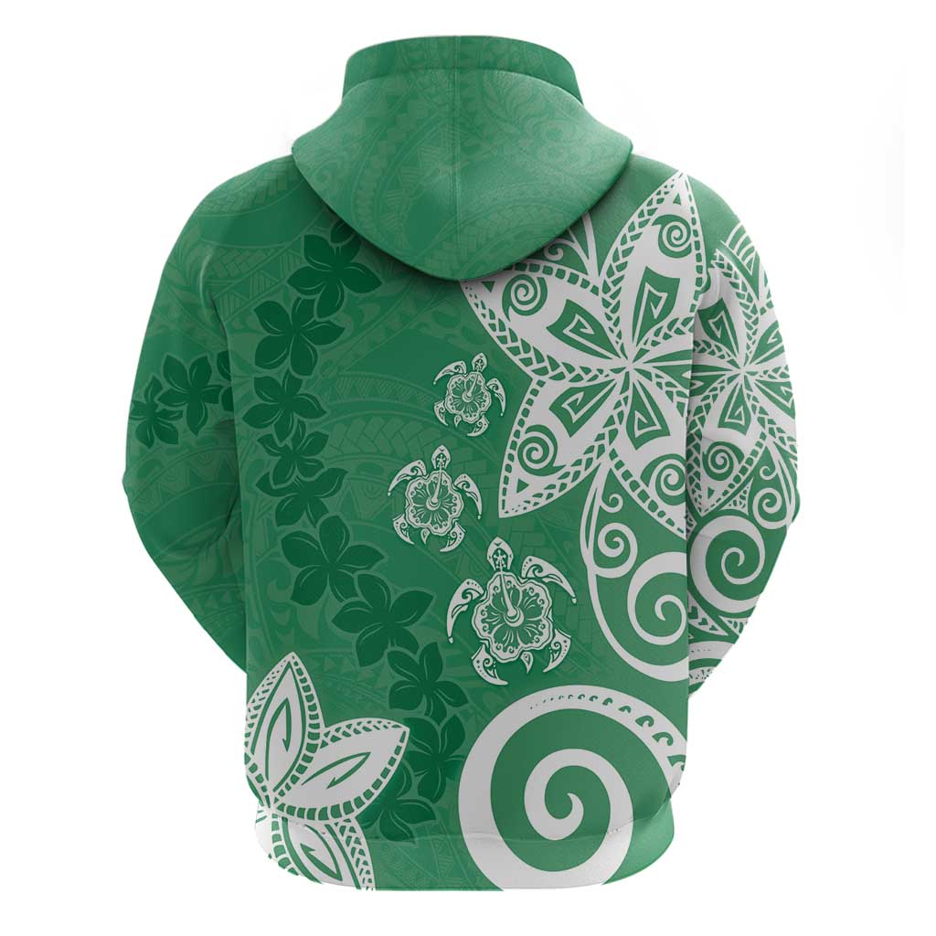 Polynesia Zip Hoodie Green Tribal Turtle Floral Pattern LT05 - Polynesian Pride