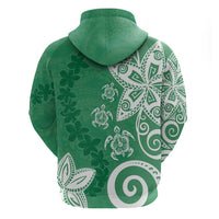 Polynesia Zip Hoodie Green Tribal Turtle Floral Pattern LT05 - Polynesian Pride