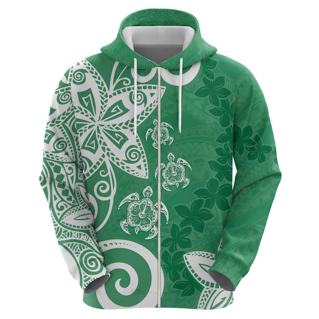 Polynesia Zip Hoodie Green Tribal Turtle Floral Pattern LT05 - Polynesian Pride