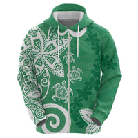 Polynesia Zip Hoodie Green Tribal Turtle Floral Pattern LT05 - Polynesian Pride