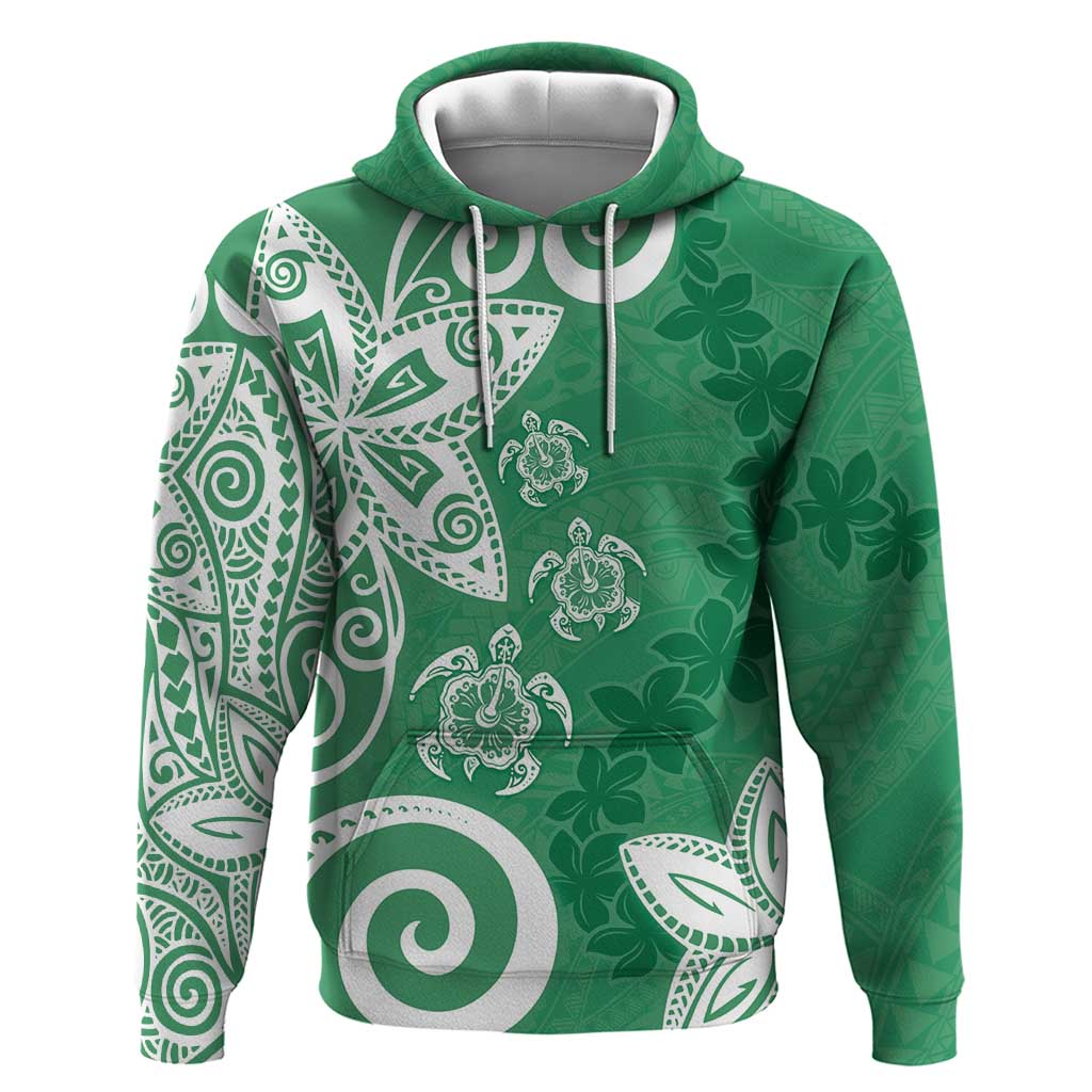 Polynesia Zip Hoodie Green Tribal Turtle Floral Pattern LT05 Pullover Hoodie Green - Polynesian Pride