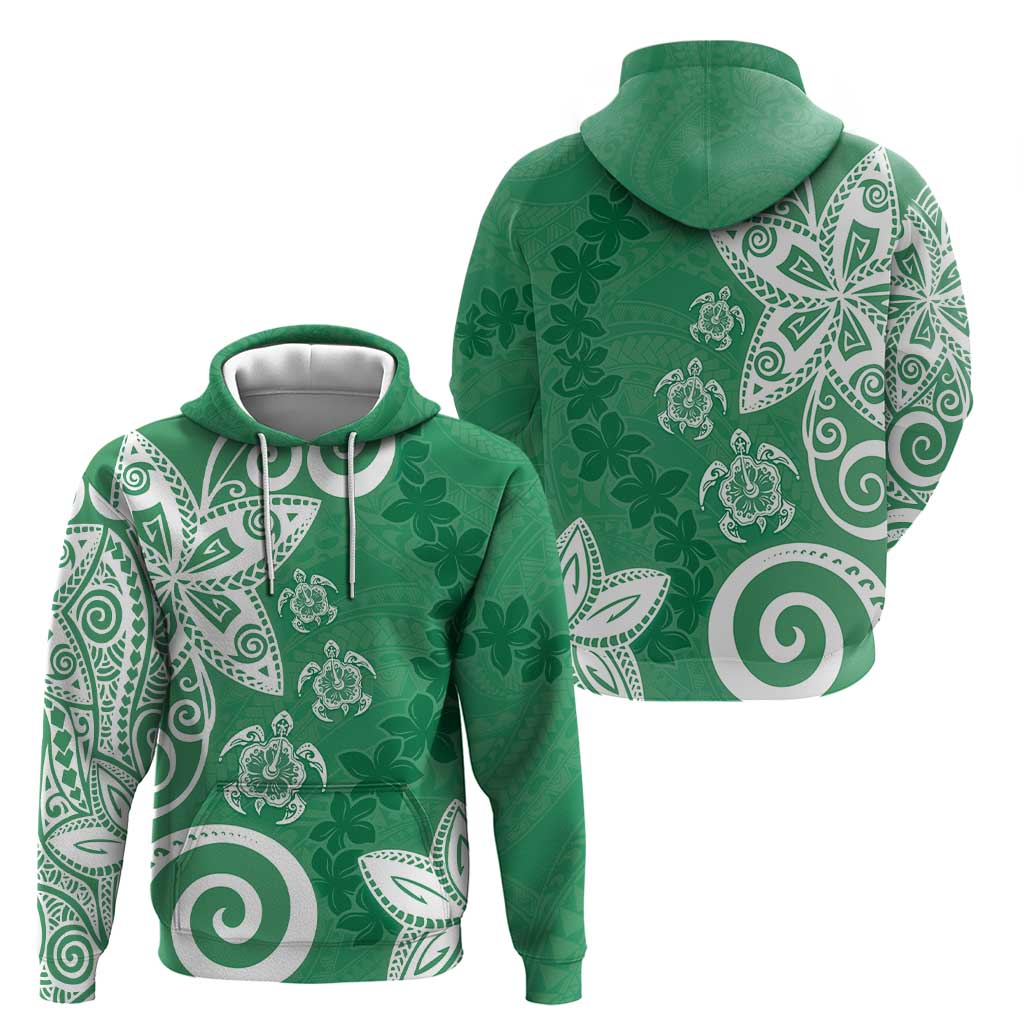 Polynesia Zip Hoodie Green Tribal Turtle Floral Pattern LT05 - Polynesian Pride