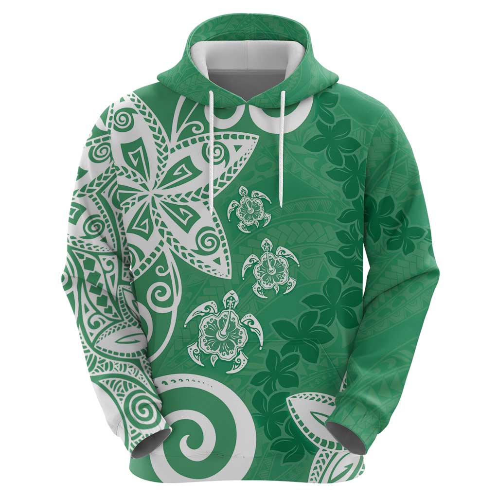 Polynesia Zip Hoodie Green Tribal Turtle Floral Pattern LT05 - Polynesian Pride