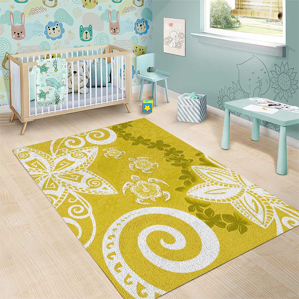Polynesia Area Rug Yellow Tribal Turtle Floral Pattern LT05 - Polynesian Pride