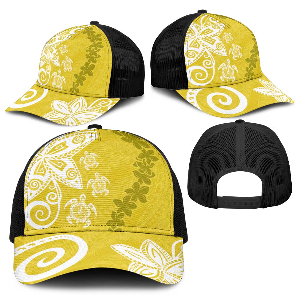Polynesia Baseball Net Cap Yellow Tribal Turtle Floral Pattern - Polynesian Pride