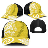 Polynesia Baseball Net Cap Yellow Tribal Turtle Floral Pattern - Polynesian Pride