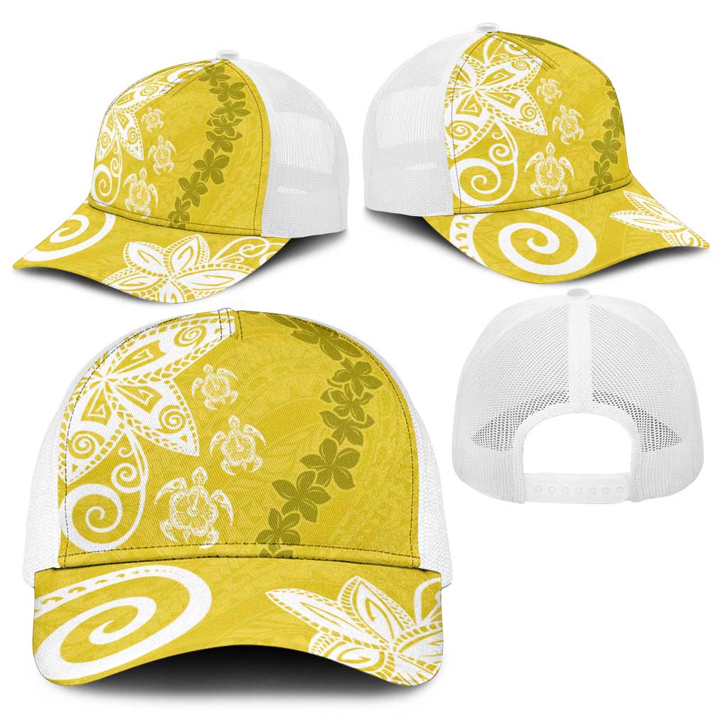 Polynesia Baseball Net Cap Yellow Tribal Turtle Floral Pattern - Polynesian Pride
