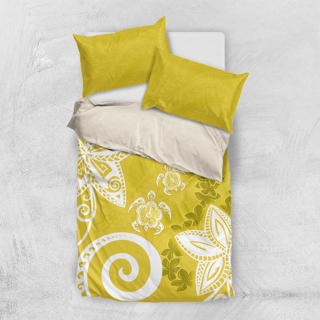 Polynesia Bedding Set Yellow Tribal Turtle Floral Pattern