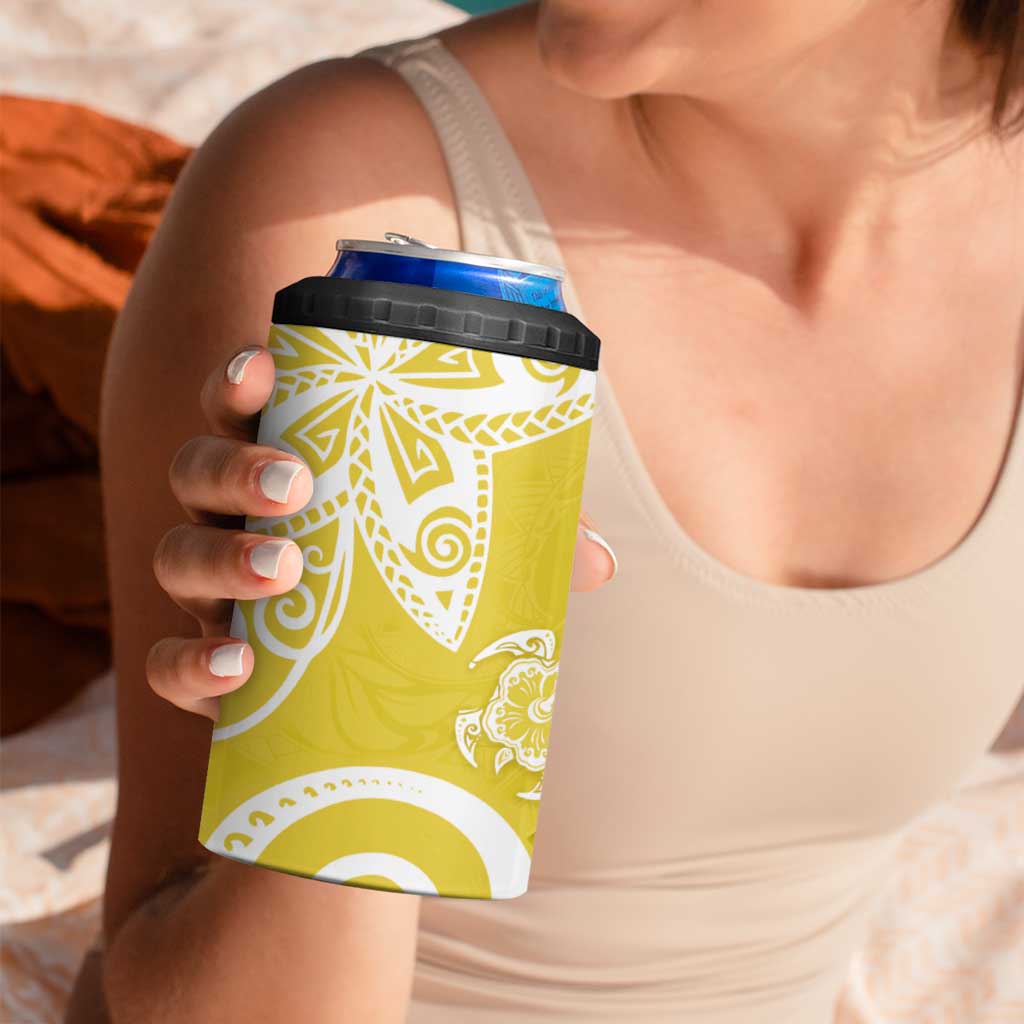 Polynesia 4 in 1 Can Cooler Tumbler Yellow Tribal Turtle Floral Pattern