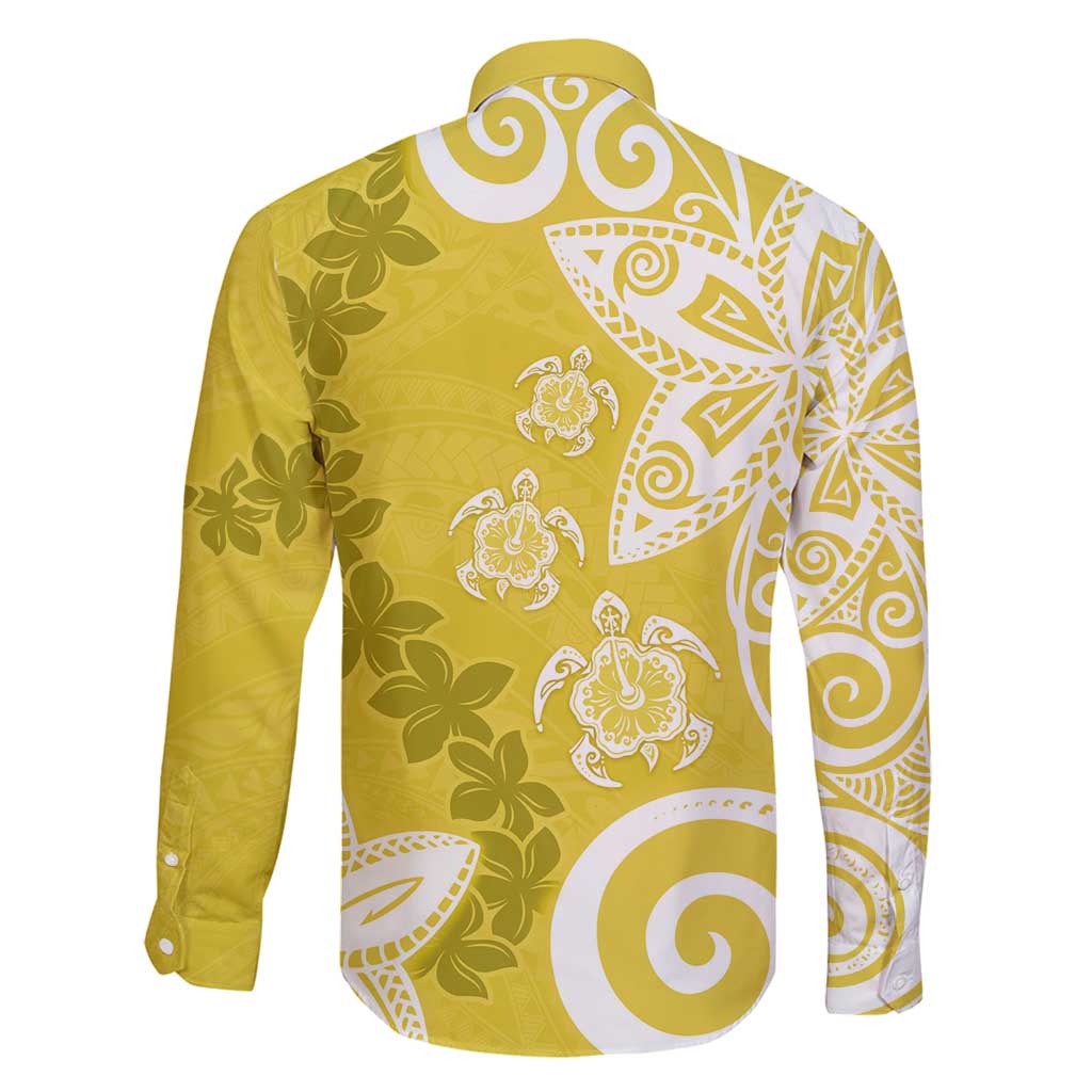 Polynesia Family Matching Long Sleeve Bodycon Dress and Hawaiian Shirt Yellow Tribal Turtle Floral Pattern LT05 - Polynesian Pride