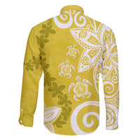 Polynesia Family Matching Long Sleeve Bodycon Dress and Hawaiian Shirt Yellow Tribal Turtle Floral Pattern LT05 - Polynesian Pride