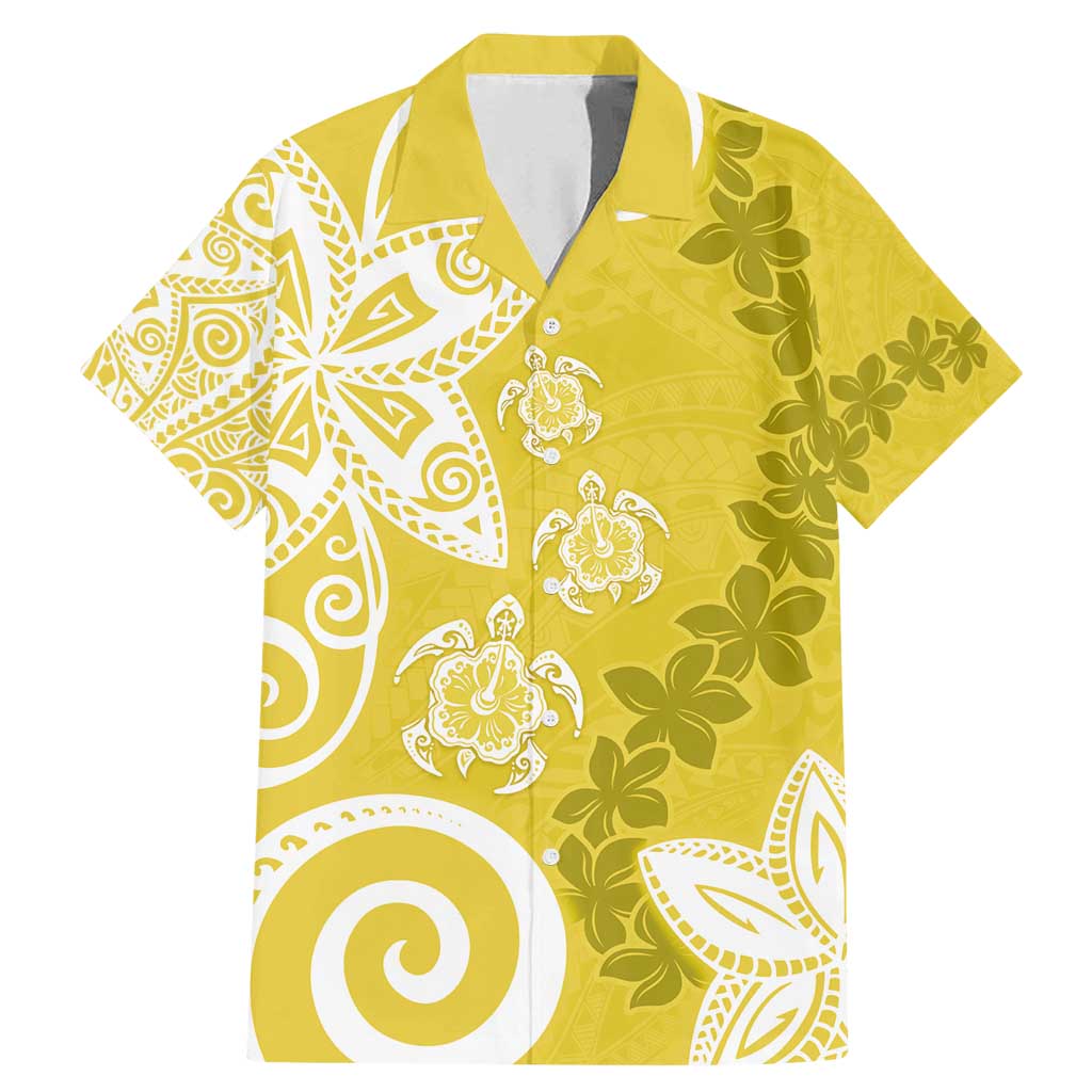 Polynesia Family Matching Mermaid Dress and Hawaiian Shirt Yellow Tribal Turtle Floral Pattern LT05 Dad's Shirt - Short Sleeve Yellow - Polynesian Pride