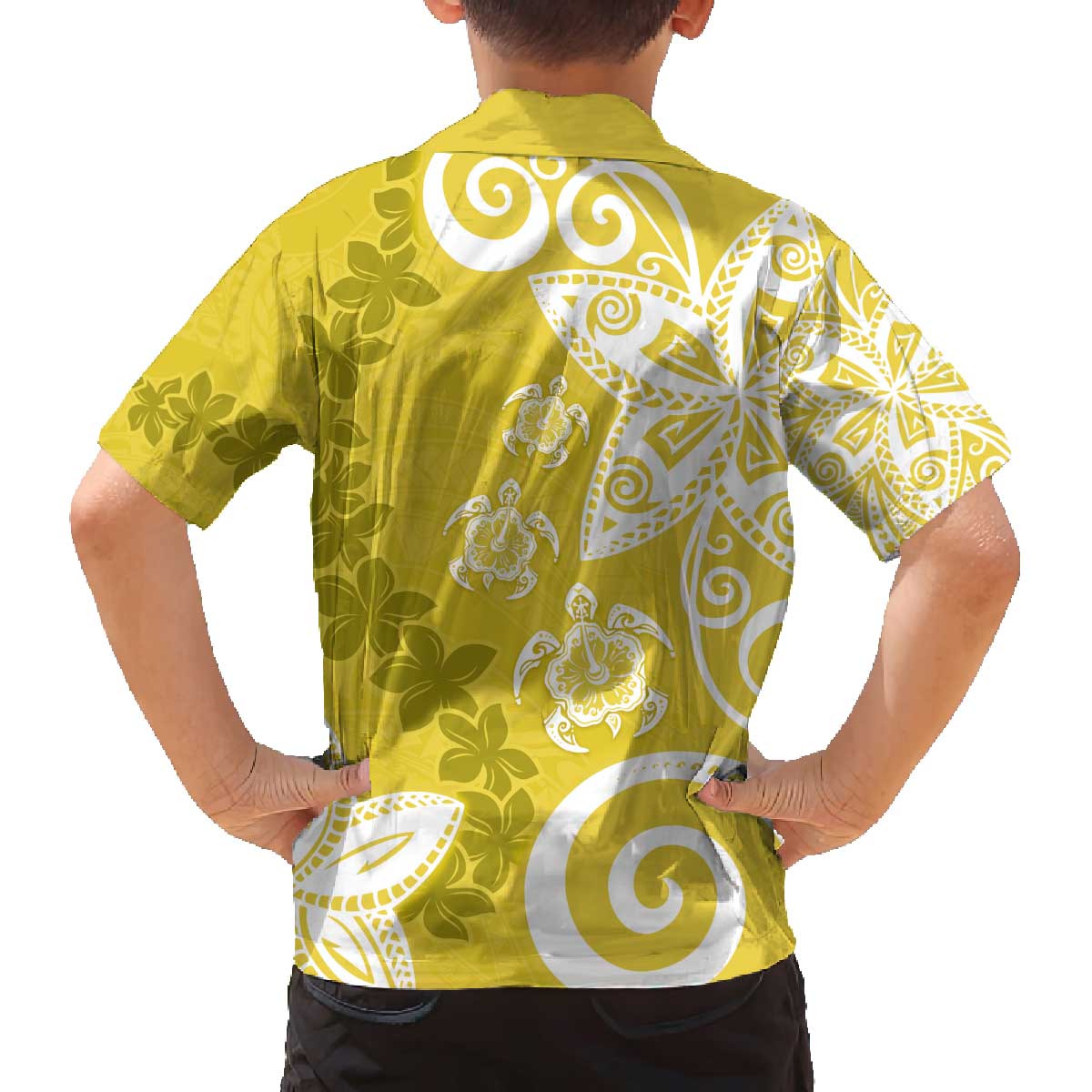 Polynesia Family Matching Off The Shoulder Long Sleeve Dress and Hawaiian Shirt Yellow Tribal Turtle Floral Pattern LT05 - Polynesian Pride