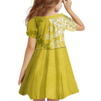 Polynesia Family Matching Off The Shoulder Long Sleeve Dress and Hawaiian Shirt Yellow Tribal Turtle Floral Pattern LT05 - Polynesian Pride