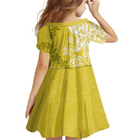 Polynesia Family Matching Short Sleeve Bodycon Dress and Hawaiian Shirt Yellow Tribal Turtle Floral Pattern LT05 - Polynesian Pride