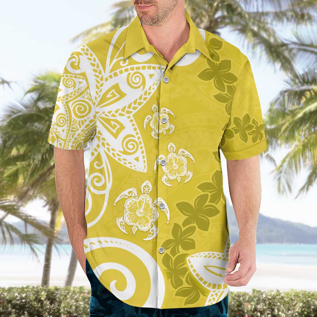Polynesia Hawaiian Shirt Yellow Tribal Turtle Floral Pattern LT05 - Polynesian Pride