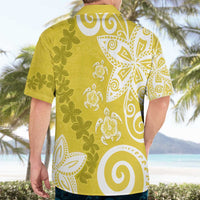 Polynesia Hawaiian Shirt Yellow Tribal Turtle Floral Pattern LT05 - Polynesian Pride