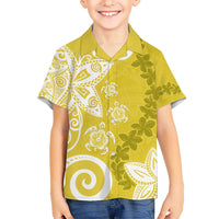 Polynesia Hawaiian Shirt Yellow Tribal Turtle Floral Pattern LT05 - Polynesian Pride