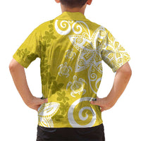 Polynesia Hawaiian Shirt Yellow Tribal Turtle Floral Pattern LT05 - Polynesian Pride