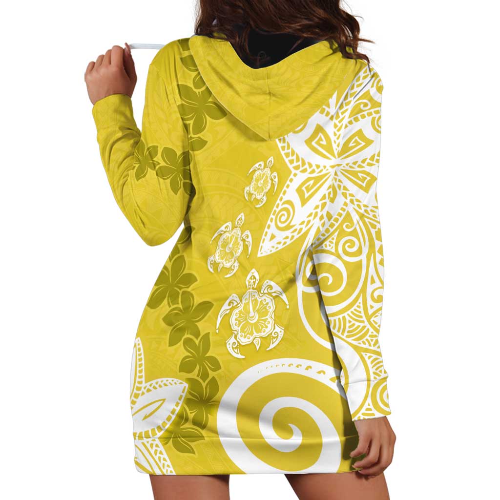 Polynesia Hoodie Dress Yellow Tribal Turtle Floral Pattern LT05 - Polynesian Pride