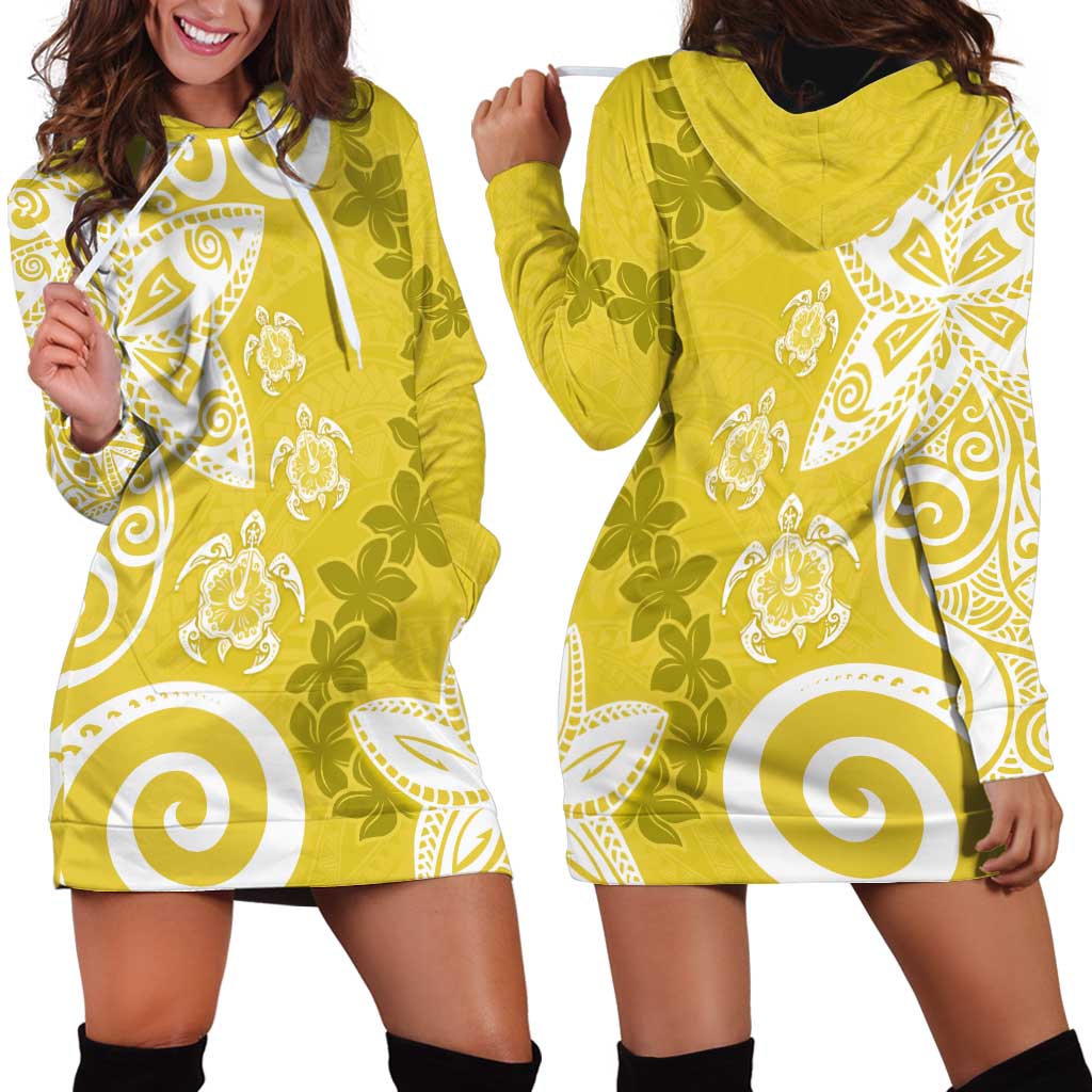Polynesia Hoodie Dress Yellow Tribal Turtle Floral Pattern LT05 - Polynesian Pride