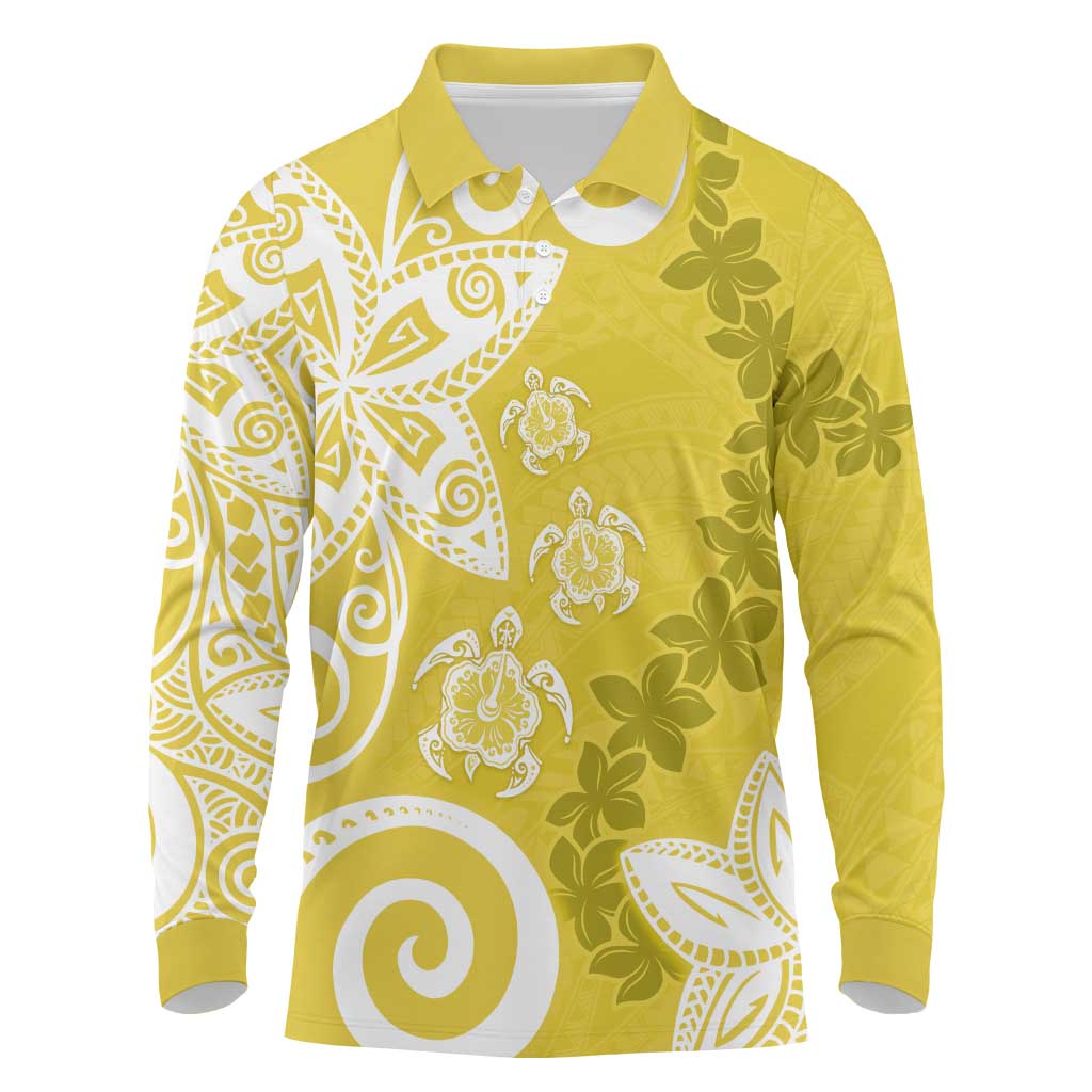 Polynesia Long Sleeve Polo Shirt Yellow Tribal Turtle Floral Pattern LT05 Yellow - Polynesian Pride
