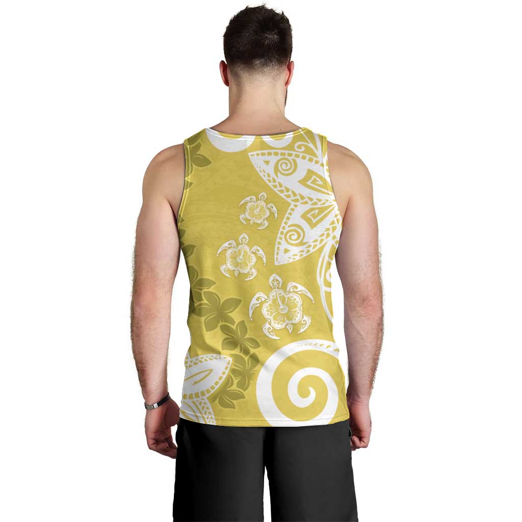 Polynesia Men Tank Top Yellow Tribal Turtle Floral Pattern LT05 - Polynesian Pride
