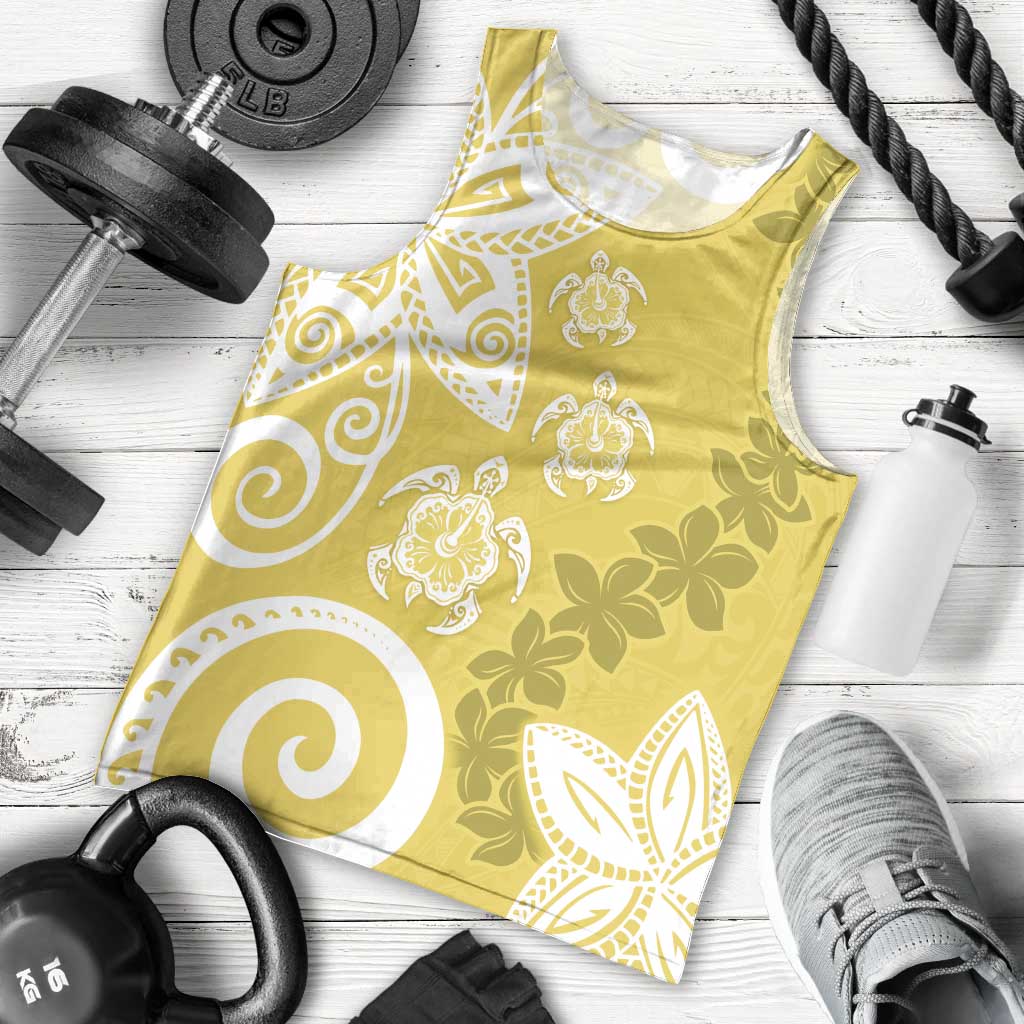 Polynesia Men Tank Top Yellow Tribal Turtle Floral Pattern LT05 - Polynesian Pride