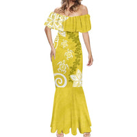 Polynesia Mermaid Dress Yellow Tribal Turtle Floral Pattern LT05 - Polynesian Pride