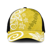 Polynesia Mesh Trucker Cap Yellow Tribal Turtle Floral Pattern - Polynesian Pride