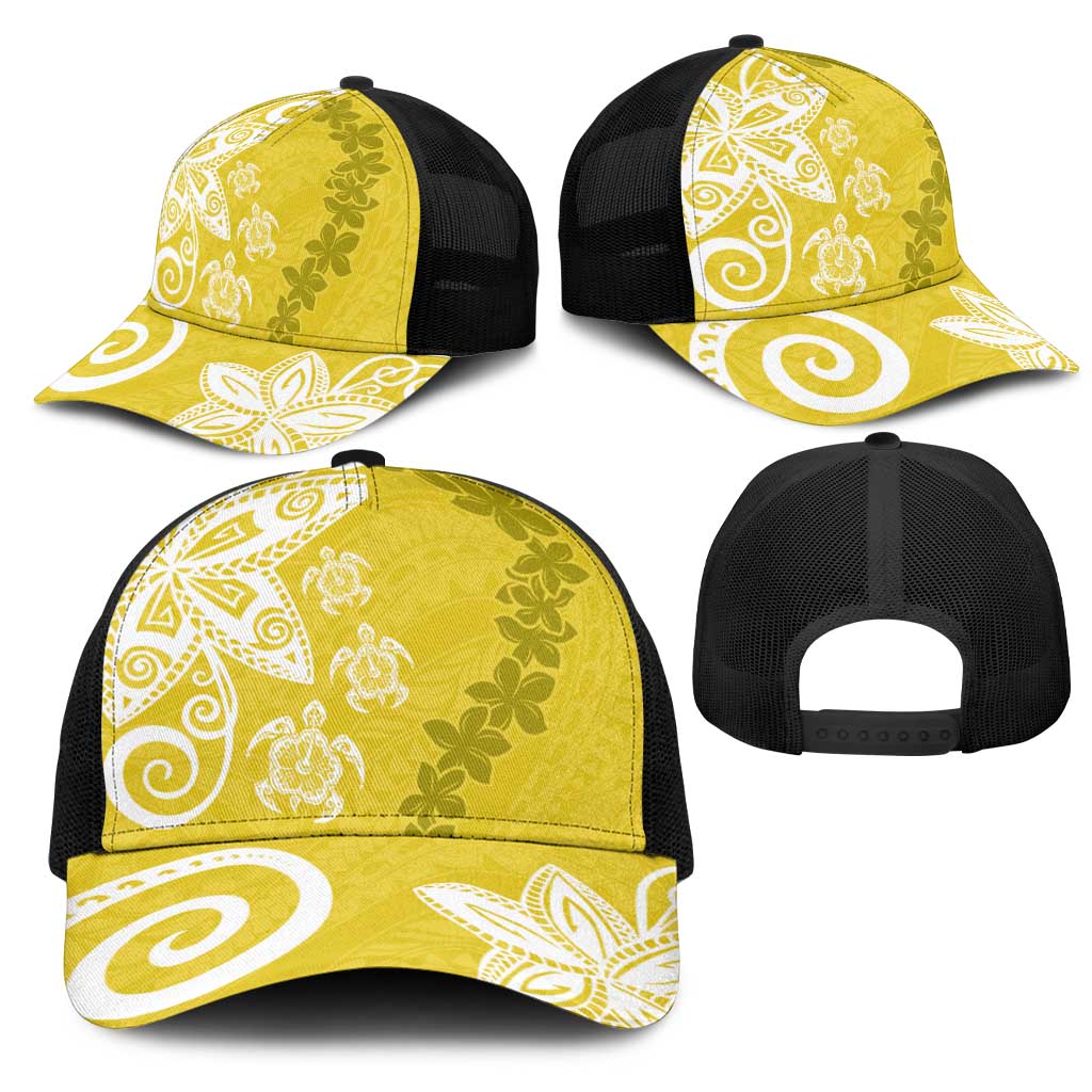 Polynesia Mesh Trucker Cap Yellow Tribal Turtle Floral Pattern - Polynesian Pride