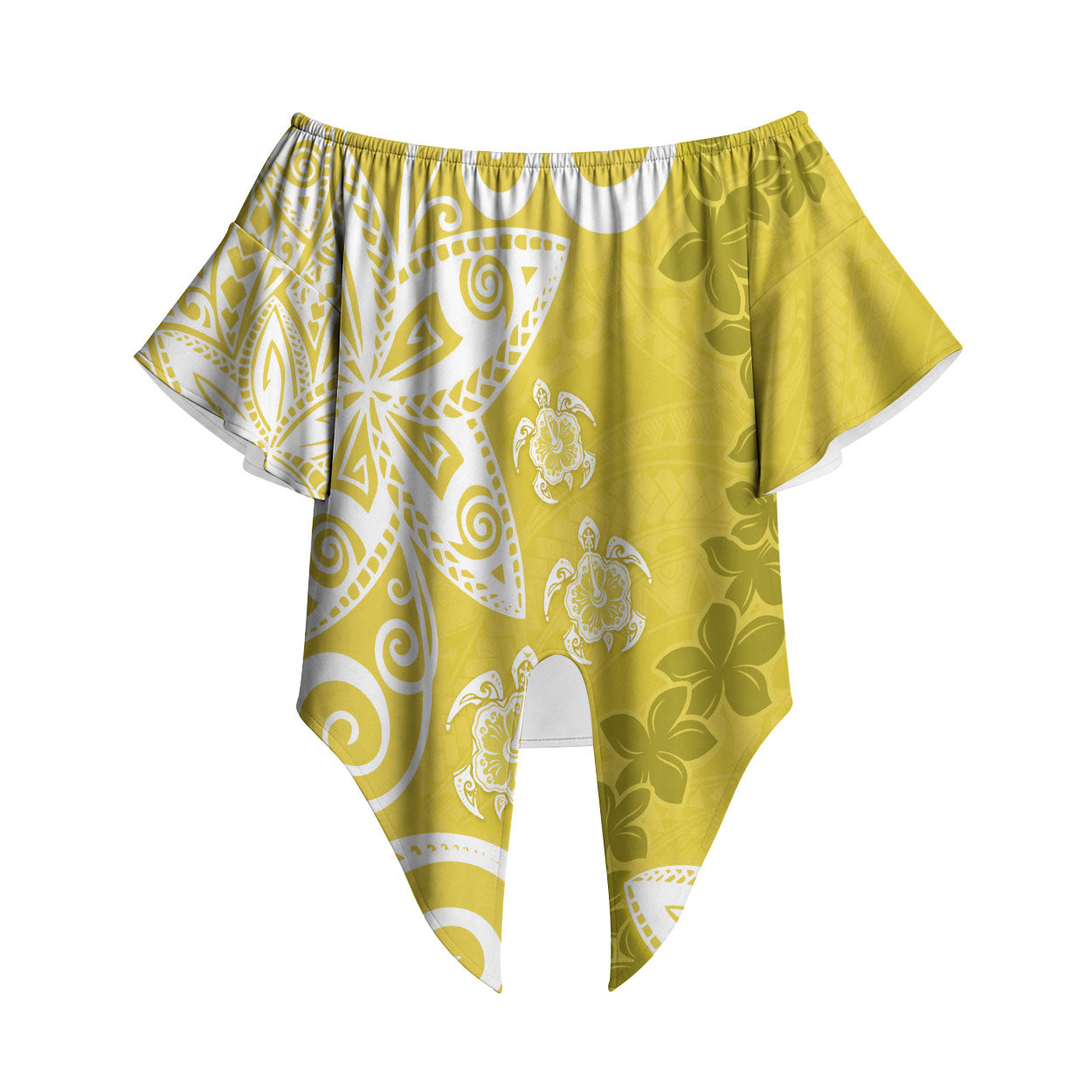 Polynesia Off Shoulder Wrap Waist Top Yellow Tribal Turtle Floral Pattern LT05 Yellow - Polynesian Pride