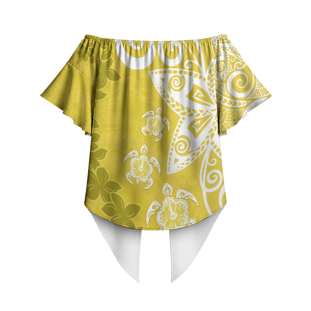 Polynesia Off Shoulder Wrap Waist Top Yellow Tribal Turtle Floral Pattern LT05 - Polynesian Pride