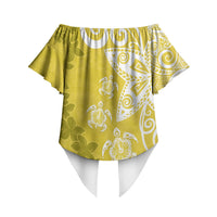 Polynesia Off Shoulder Wrap Waist Top Yellow Tribal Turtle Floral Pattern LT05 - Polynesian Pride