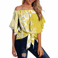Polynesia Off Shoulder Wrap Waist Top Yellow Tribal Turtle Floral Pattern LT05 - Polynesian Pride