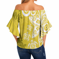 Polynesia Off Shoulder Wrap Waist Top Yellow Tribal Turtle Floral Pattern LT05 - Polynesian Pride