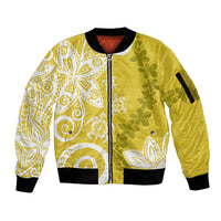 Polynesia Sleeve Zip Bomber Jacket Yellow Tribal Turtle Floral Pattern LT05 Unisex Yellow - Polynesian Pride