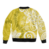 Polynesia Sleeve Zip Bomber Jacket Yellow Tribal Turtle Floral Pattern LT05 - Polynesian Pride