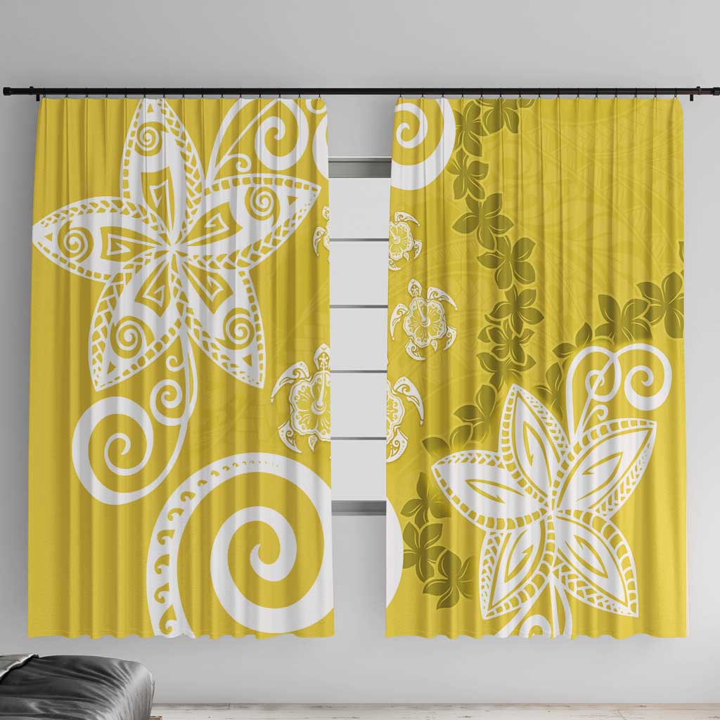 Polynesia Window Curtain Yellow Tribal Turtle Floral Pattern LT05 With Hooks Yellow - Polynesian Pride