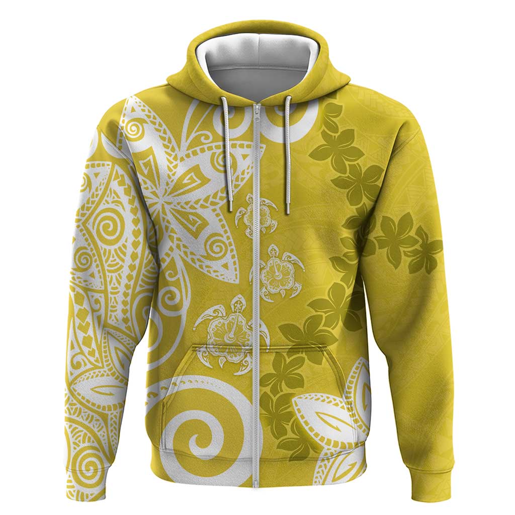 Polynesia Zip Hoodie Yellow Tribal Turtle Floral Pattern LT05 Zip Hoodie Yellow - Polynesian Pride