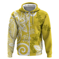 Polynesia Zip Hoodie Yellow Tribal Turtle Floral Pattern LT05 Zip Hoodie Yellow - Polynesian Pride