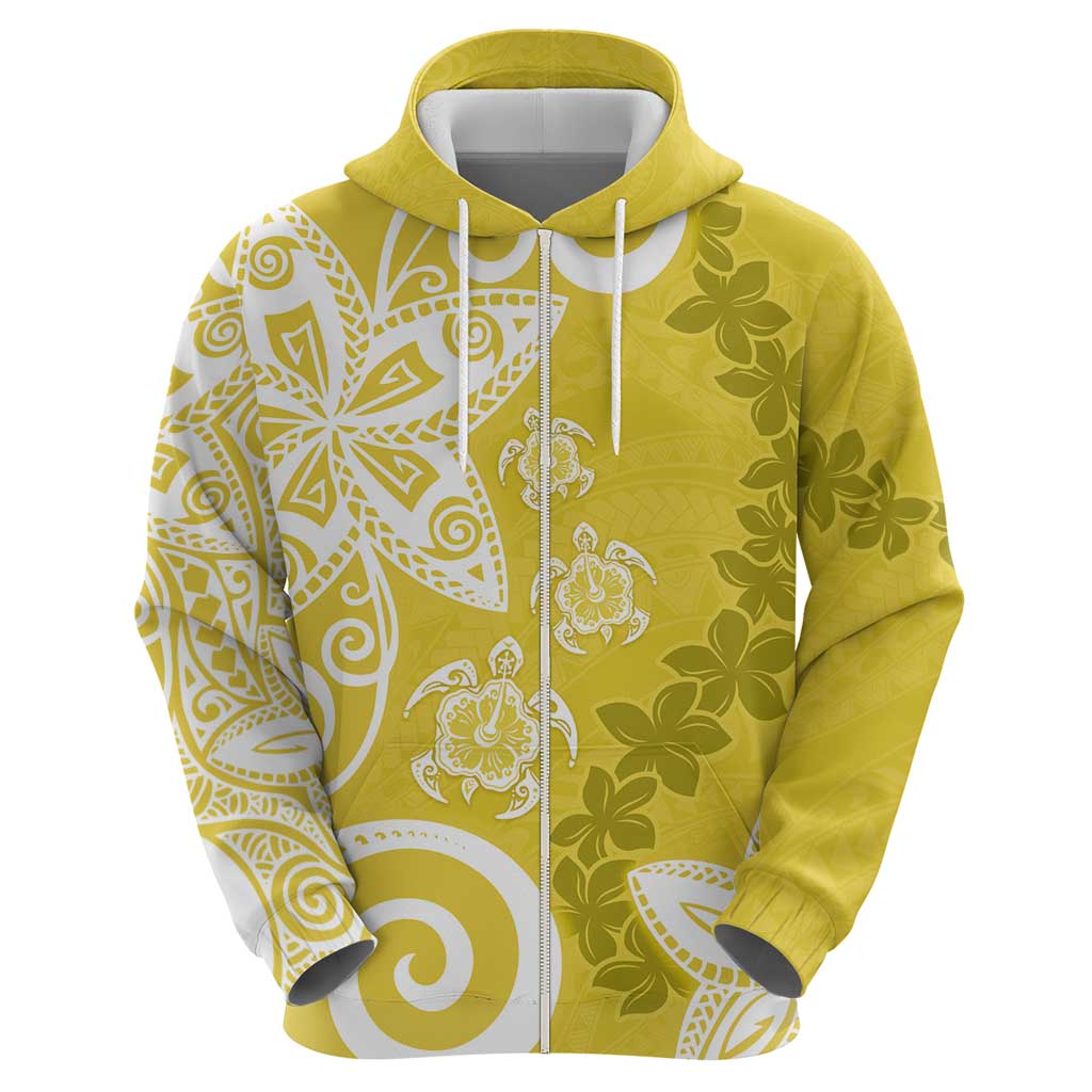 Polynesia Zip Hoodie Yellow Tribal Turtle Floral Pattern LT05 - Polynesian Pride
