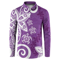 Polynesia Button Sweatshirt Purple Tribal Turtle Floral Pattern