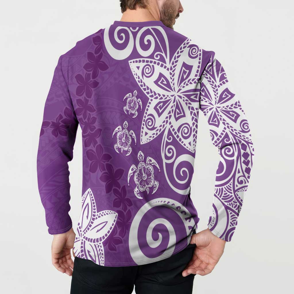 Polynesia Button Sweatshirt Purple Tribal Turtle Floral Pattern