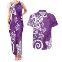 Polynesia Couples Matching Tank Maxi Dress and Hawaiian Shirt Purple Tribal Turtle Floral Pattern LT05 Purple - Polynesian Pride