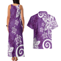 Polynesia Couples Matching Tank Maxi Dress and Hawaiian Shirt Purple Tribal Turtle Floral Pattern LT05 - Polynesian Pride