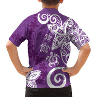 Polynesia Family Matching Long Sleeve Bodycon Dress and Hawaiian Shirt Purple Tribal Turtle Floral Pattern LT05 - Polynesian Pride