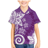 Polynesia Family Matching Mermaid Dress and Hawaiian Shirt Purple Tribal Turtle Floral Pattern LT05 Son's Shirt Purple - Polynesian Pride