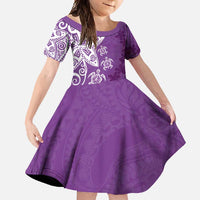Polynesia Family Matching Short Sleeve Bodycon Dress and Hawaiian Shirt Purple Tribal Turtle Floral Pattern LT05 Daughter's Dress Purple - Polynesian Pride